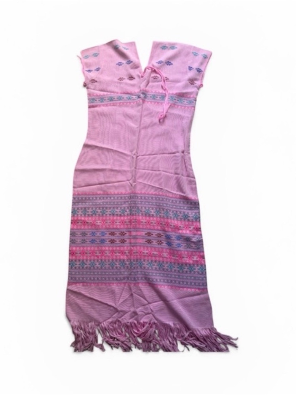 Pink Patterned Maxi Dress with Fringe